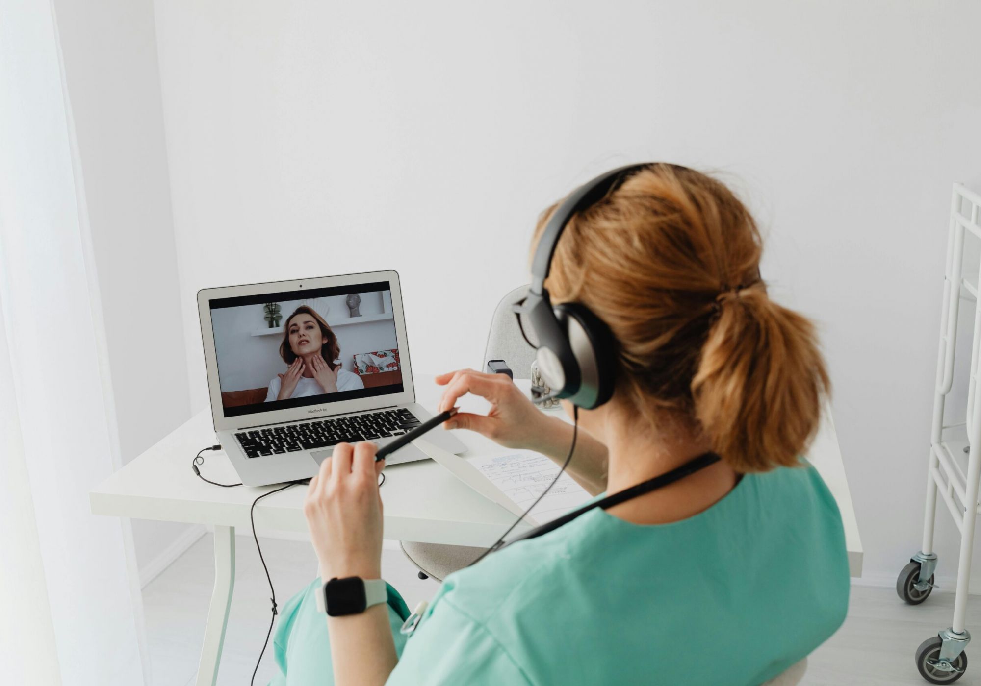 Doctor conducting a telehealth consultation with a patient via video call